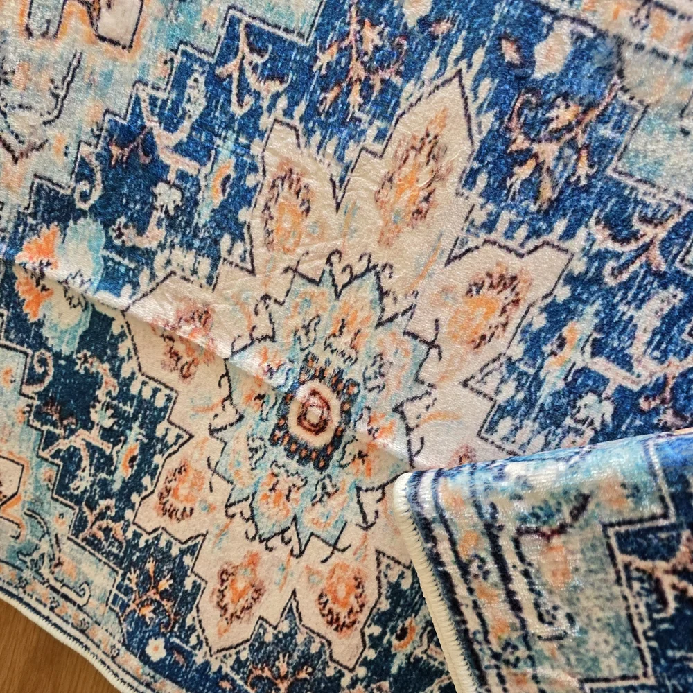 Blue and Cream Patterned Rug Set